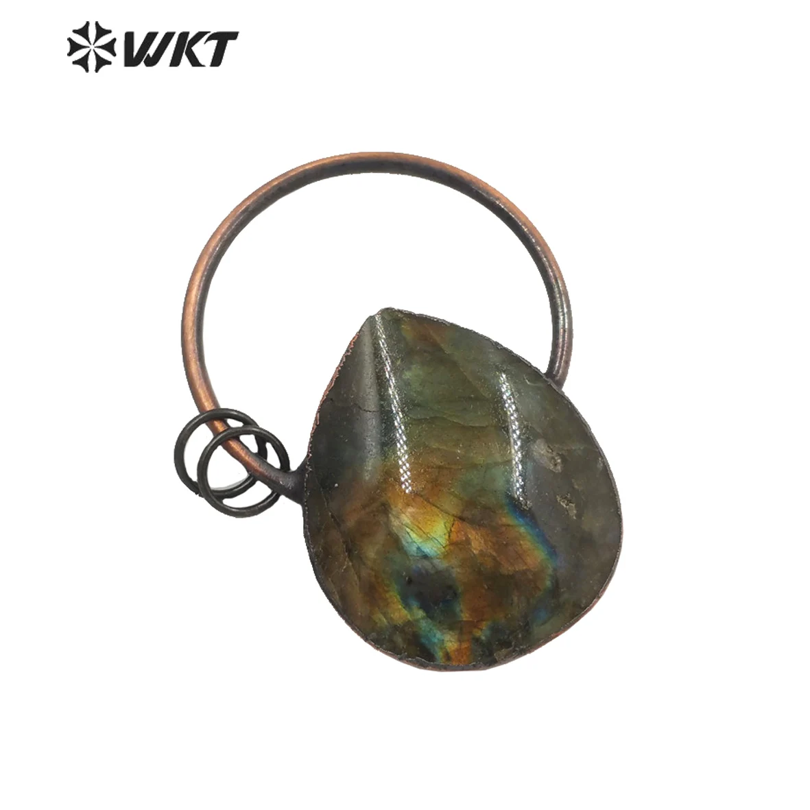 

WT-P1689 WKT Antique Electroformed Fine Pendant Copper Protection Amulet Natural Stone Labradorite Decorated