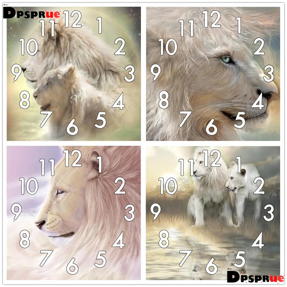 Full Drill Diamond Painting Kit Cross Stitch With Clock landscape Animal Lion Mosaic 5D Diy Square Round 3d Embroidery Gift Hj01