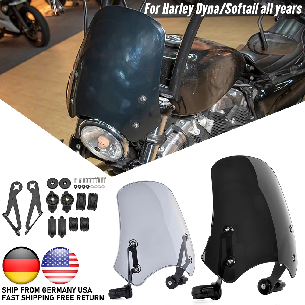 

Motorcycle Windshield Wind Deflector Windscreen for Harley Dyna Softail Fat Bob FXDF Wide Glide FXDWG FXDB Street Bob 2006-2019