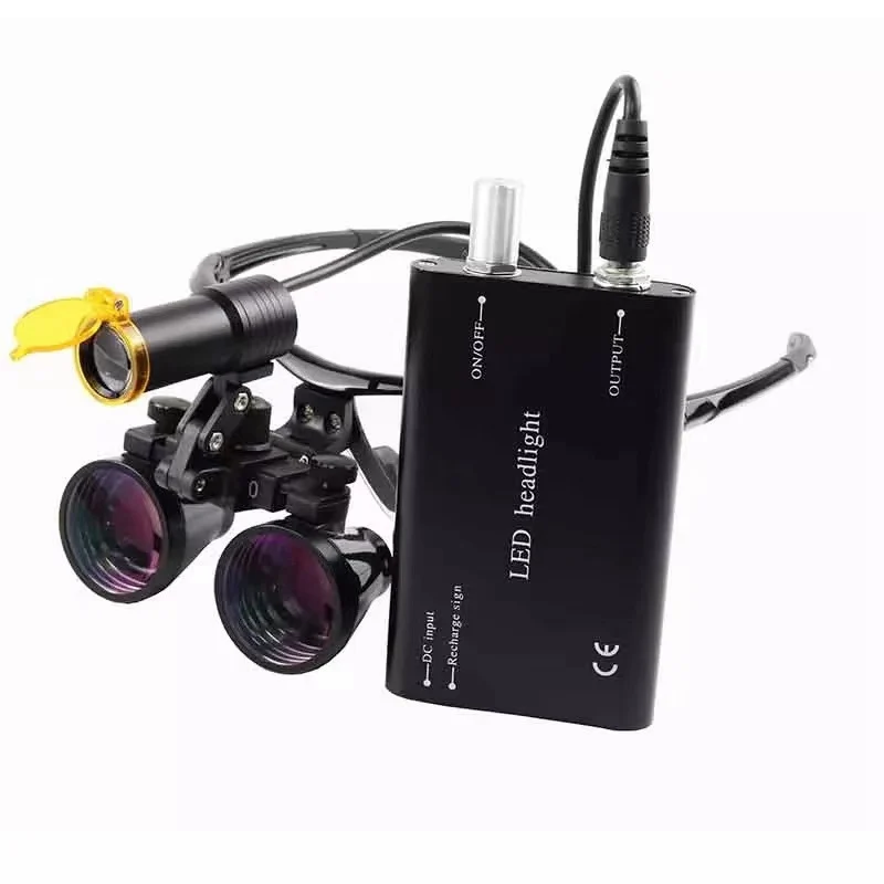 Lupa Binocular Médica Lupas Dentais de 3.5×420 mm Lupas com Filtro Amarelo Projetor Farol para Dentista Cirúrgico