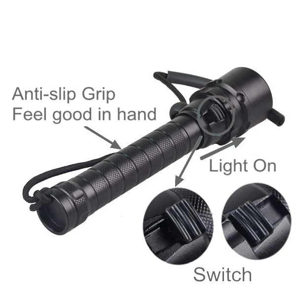 Topcom IP68 Professional Diving Flashlight Scuba Safety Underwater Torch Light With Non-slip Rope Power By 18650 Battery