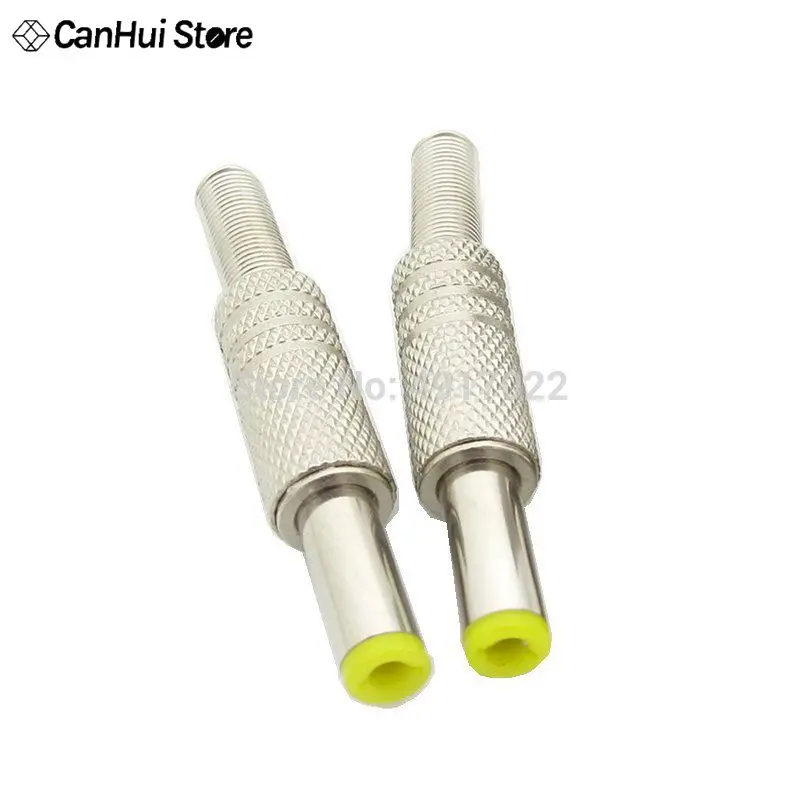 5Pcs 5.5x2.5mm DC Power Jack Male Plug Metal Connector Adapter With Yellow Head 5.5*2.5 mm 12V DC Monitoring Power Supply Wiring