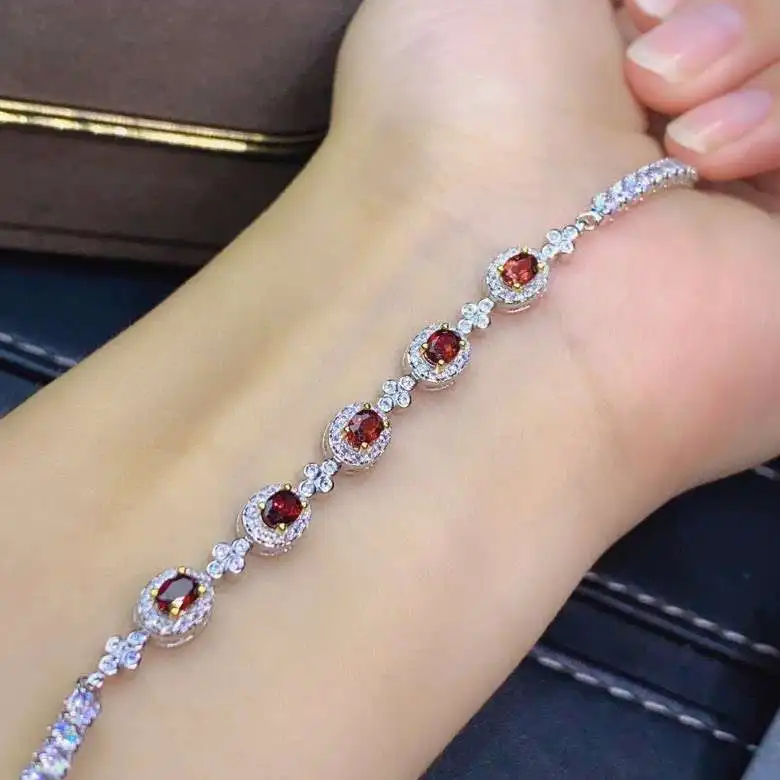 KJJEAXCMY fine jewelry S925 sterling silver inlaid natural Garnet new Girls trendy hand Bracelet Support test hot selling