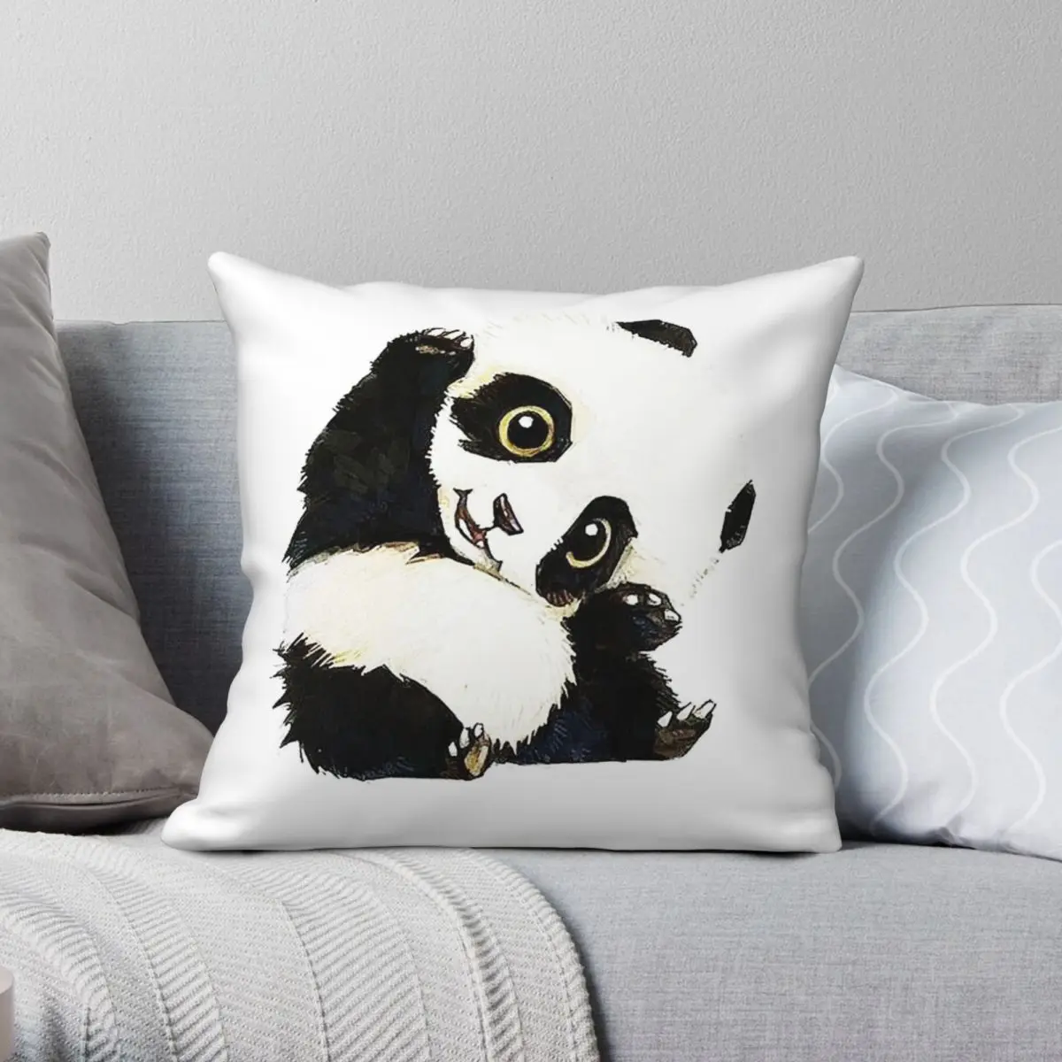 

Panda Drawing Pillowcase Polyester Linen Velvet Printed Zip Decor Pillow Case Home Cushion Cover Wholesale