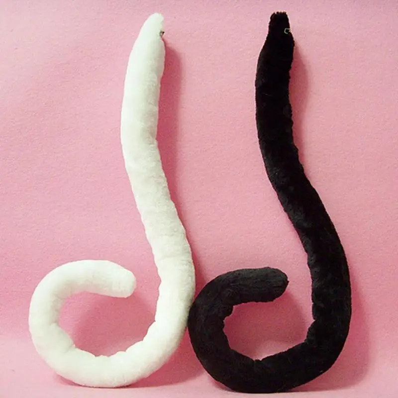 1pc Cosplay Cat Tail Toy Black/White Cat Girl Plush Tail Fox Tail Halloween Cosplay Party Costume Housekeeper Dressing Up