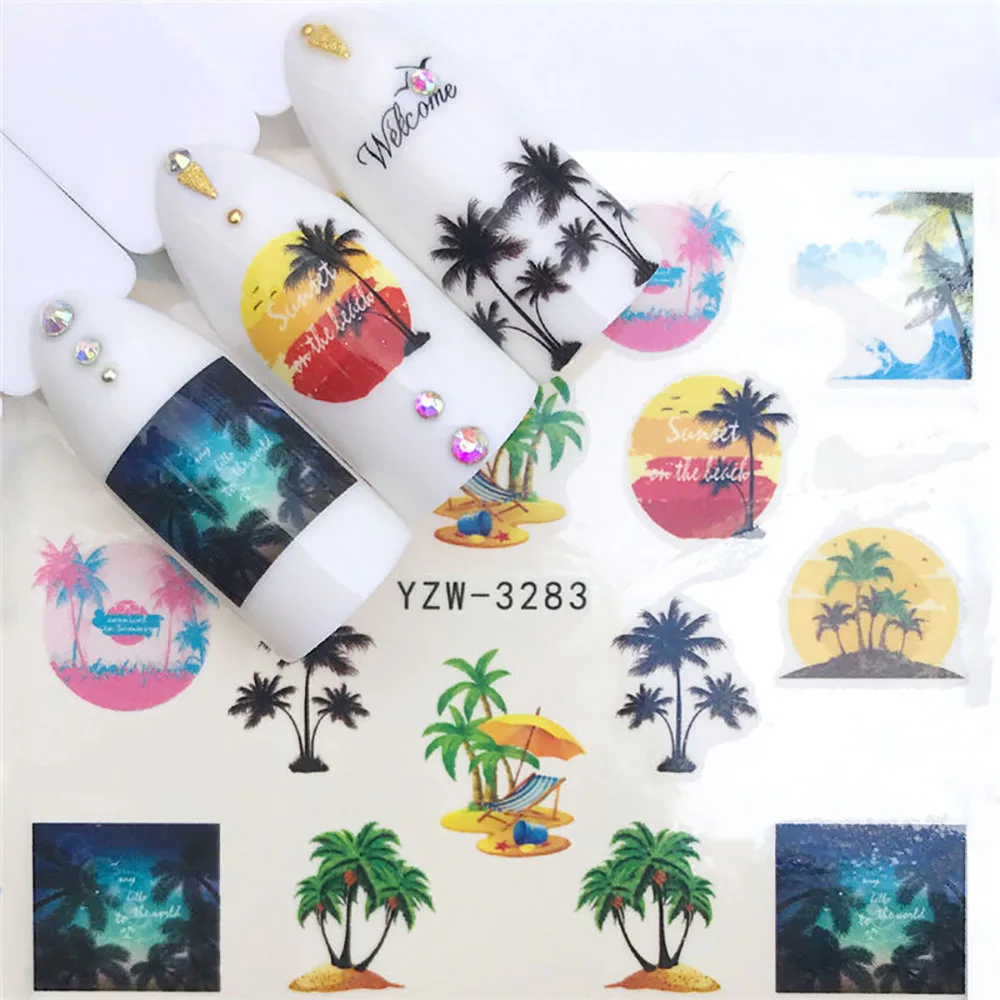 Coconut Beach Nail Stickers Water Transfer Sticker Nail Art Sticker Water Decal Colorful Flowers Lemon All For Manicuring