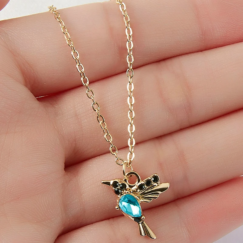 Cute Hummingbird Crystal Pendant Women Necklace Female Jewelry Lotus Pearl Butterfly Chain Choker Girls Party Neck Accessories