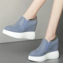 Moda Sneakers donna Slip On zeppe in vera pelle stivaletti con tacco alto scarpe da donna con punta a punta scarpe con plateau scarpe Casual