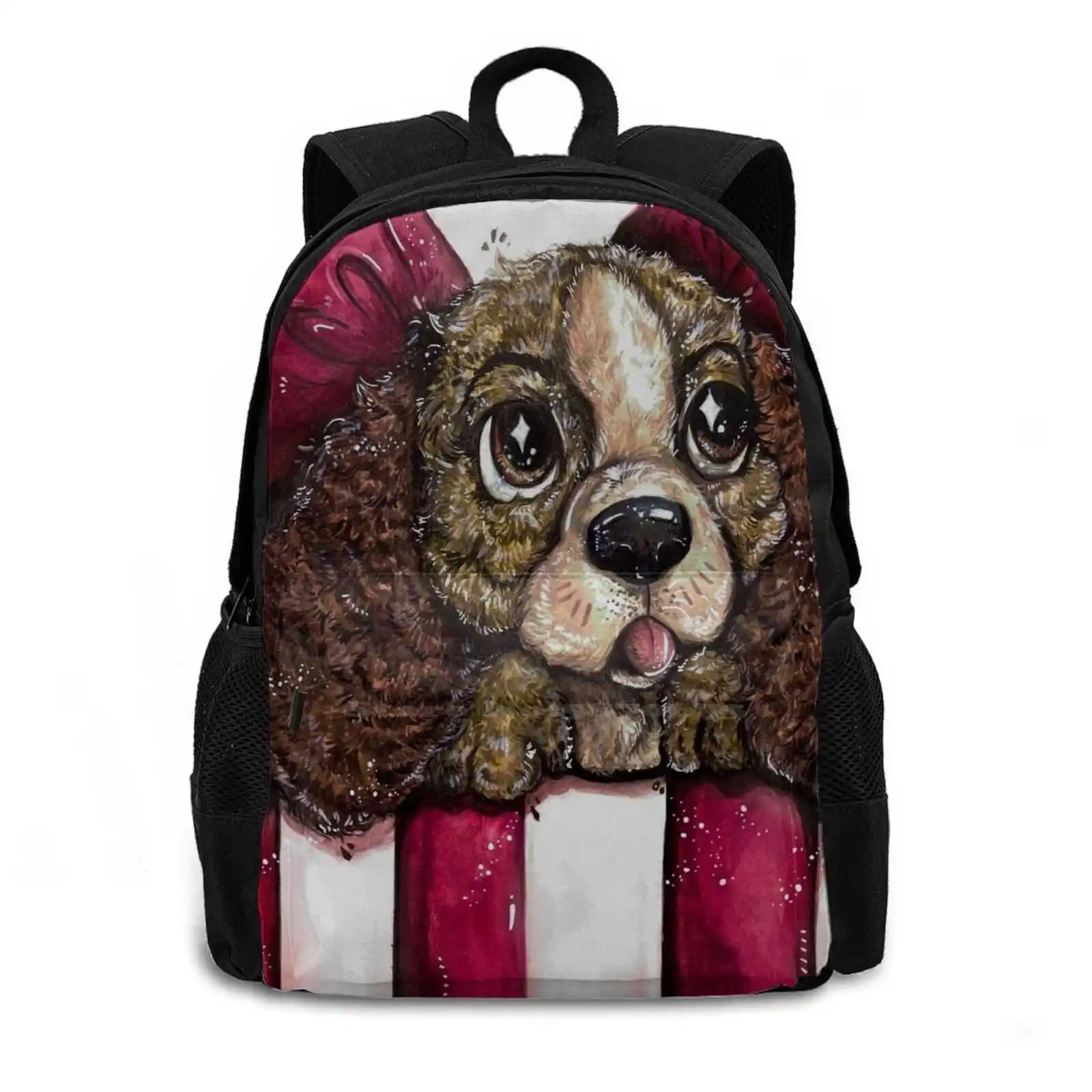 Miss Lady Hot Sale Schoolbag Backpack Fashion Bags Vintage Retro Fine Art Water Color Cute Dog Puppy Anniversary Celebration