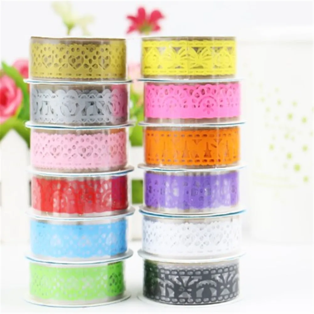 

1pcs 18mm Diy Candy Color Washi Lace Tape Sticker Roll Decorative Scrapbooking Paper Masking Tape Self Adhesive Ornament Tape