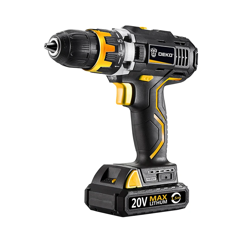 DEKO GCD20DU2 20V MAX Power Tool with Lithium Battery Variable Speed Electric Screwdriver with LED Light Home DIY Cordless Drill