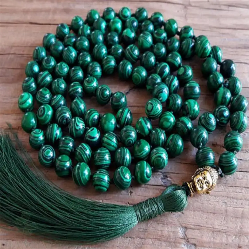 

8mm Chrysocolla Gemstone 108 Bead Mala Necklace band Tassel Unisex yoga Wrist Lucky pray energy Sutra cuff Buddhist Prayer Men