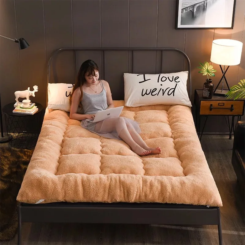 Lamb velvet mattress super warm double bed luxury mat Keep warm instantly folding mattress topper flannel king queen full size