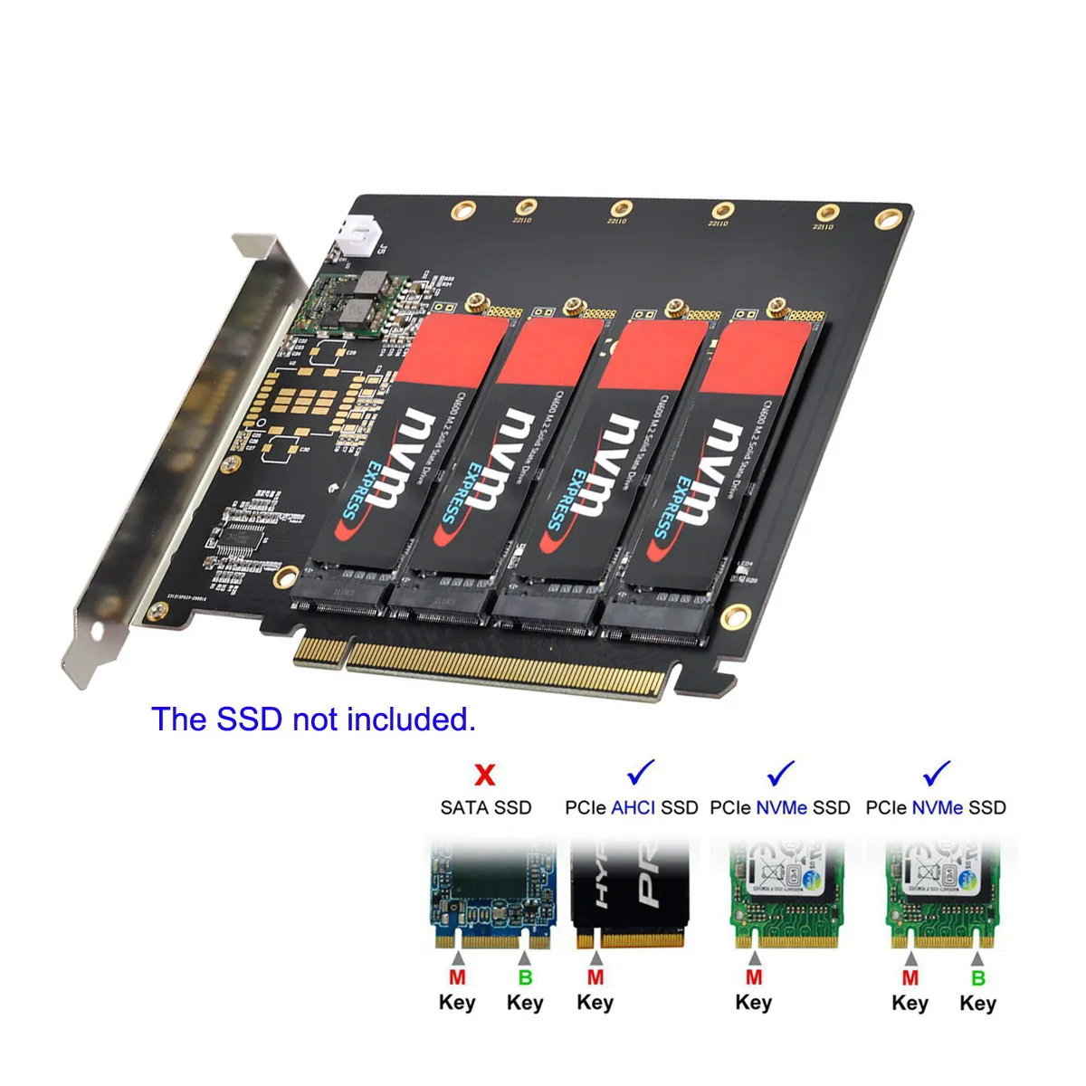 Xiwai Chenyang 4X NVME M.2 AHCI to PCI-E Express 3.0 Gen3 X16 Raid Card with Fan VROC Raid0 Hyper Adapter