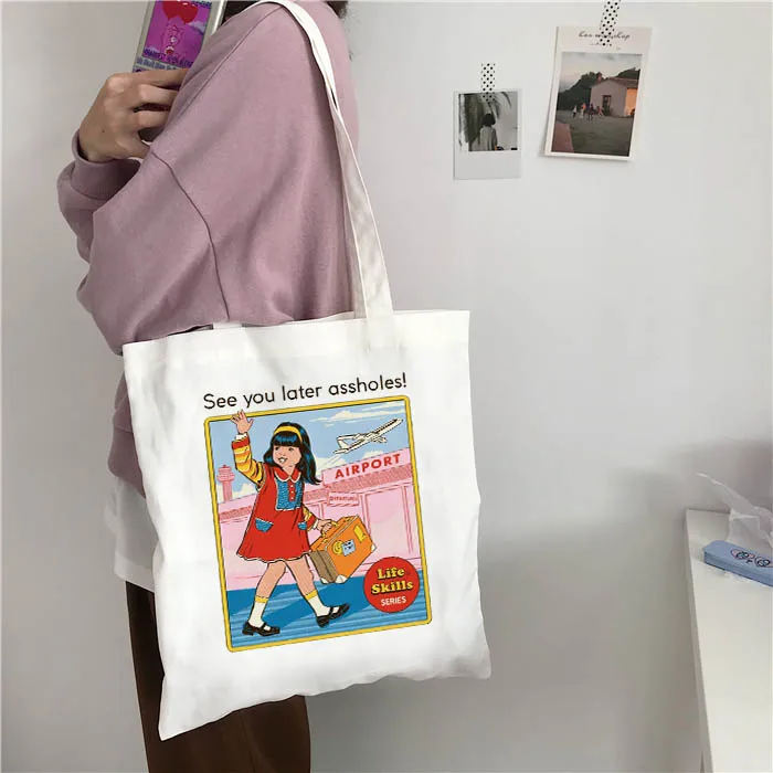 Znajdźmy lekarstwo dla głupich ludzi diabelski list drukuj kobiety płótno o dużej pojemności Vintage Harajuku Cartoon codzienna torba na ramię