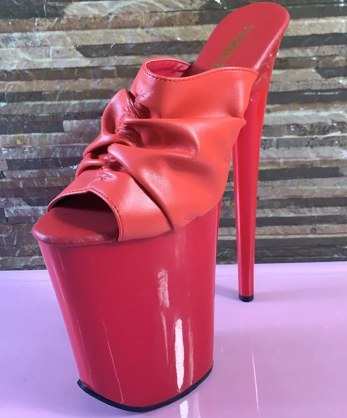 23 cm stiletto heels for ladies, chunky crinkled upper slippers, 8 inch sexy nightclub pole dancing show slippers