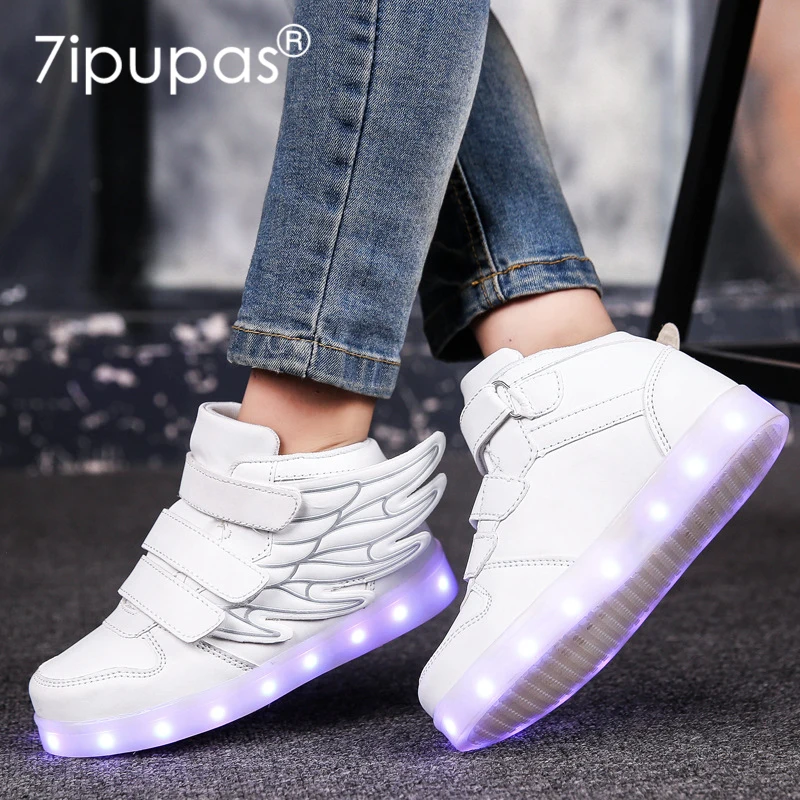 7ipupas New USB charging shoes 25-35 luminous shoes wing led shoes boys&girls fashion trend 7 colors luminous sneakers