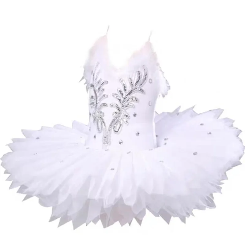 New children\'s swan TUTU sequin suspenders  Ballet Tutu Pancake Children White Swan Lake Ballet Costume Kids