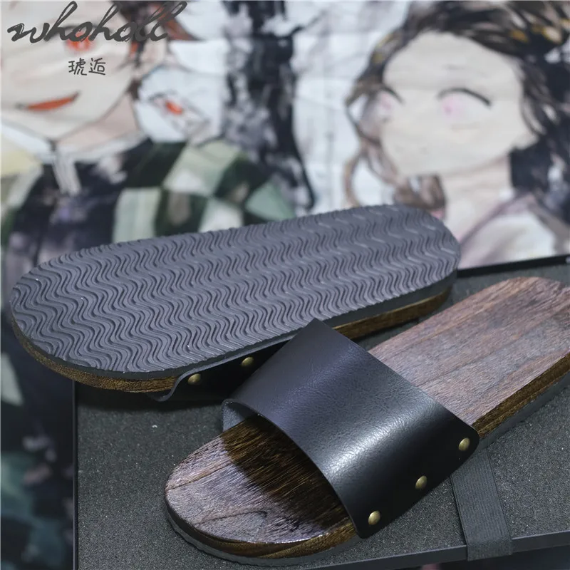 WHOHOLL Japanese Wooden Geta Clogs Slippers Man Women Summer Platform Slipper Wood Bottom Japanese Anime Cosplay Shoes