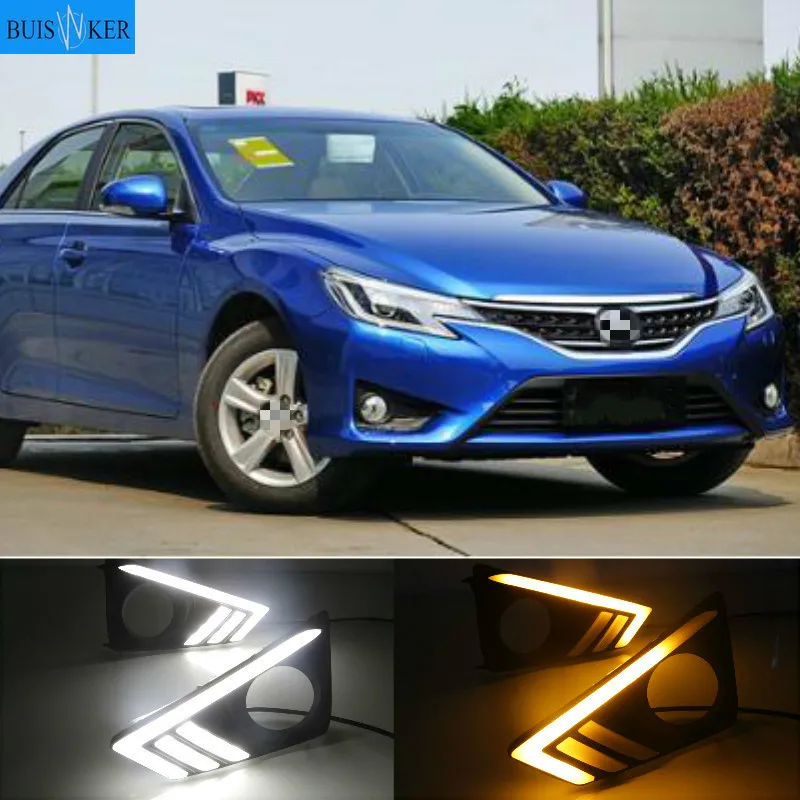 

1Pair For Toyota MARK X REIZ 2013 - 2018 LED Fog Lamp with dynamic Yellow Turn Signal Car DRL Daytime Running Light