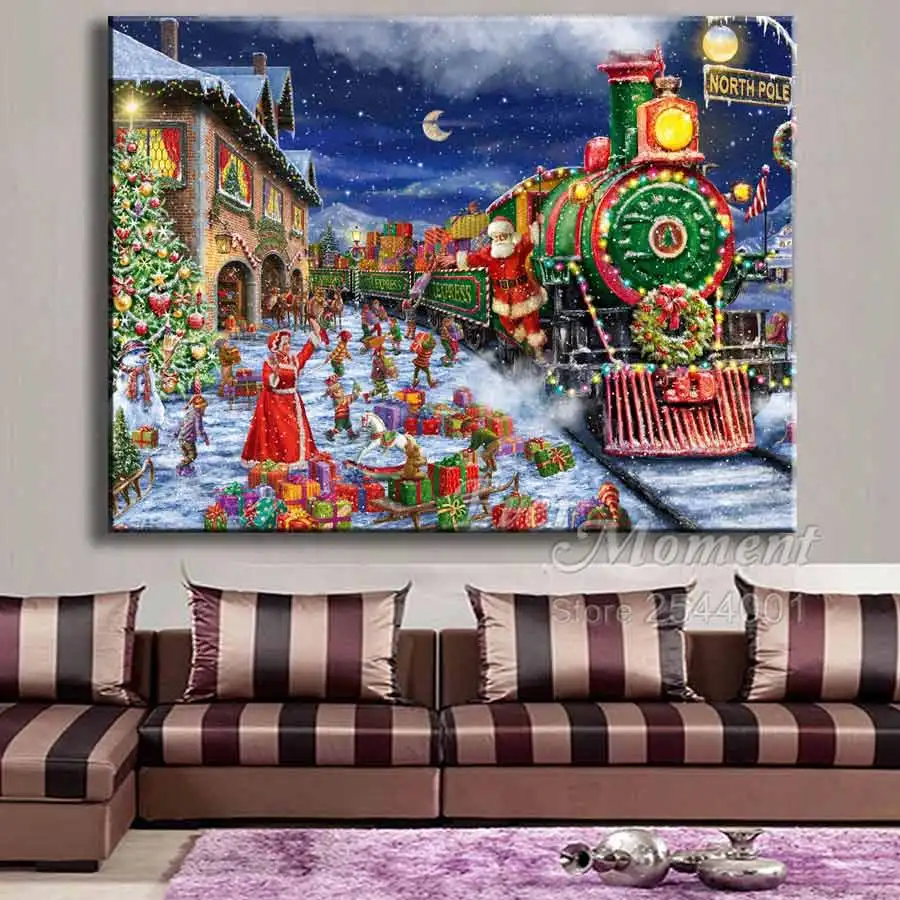 Ever Moment Diamond Painting Christmas Gift Santa Claus Express Snow DIY Round Full Square Drills Mosaic Embroidery ASF2096