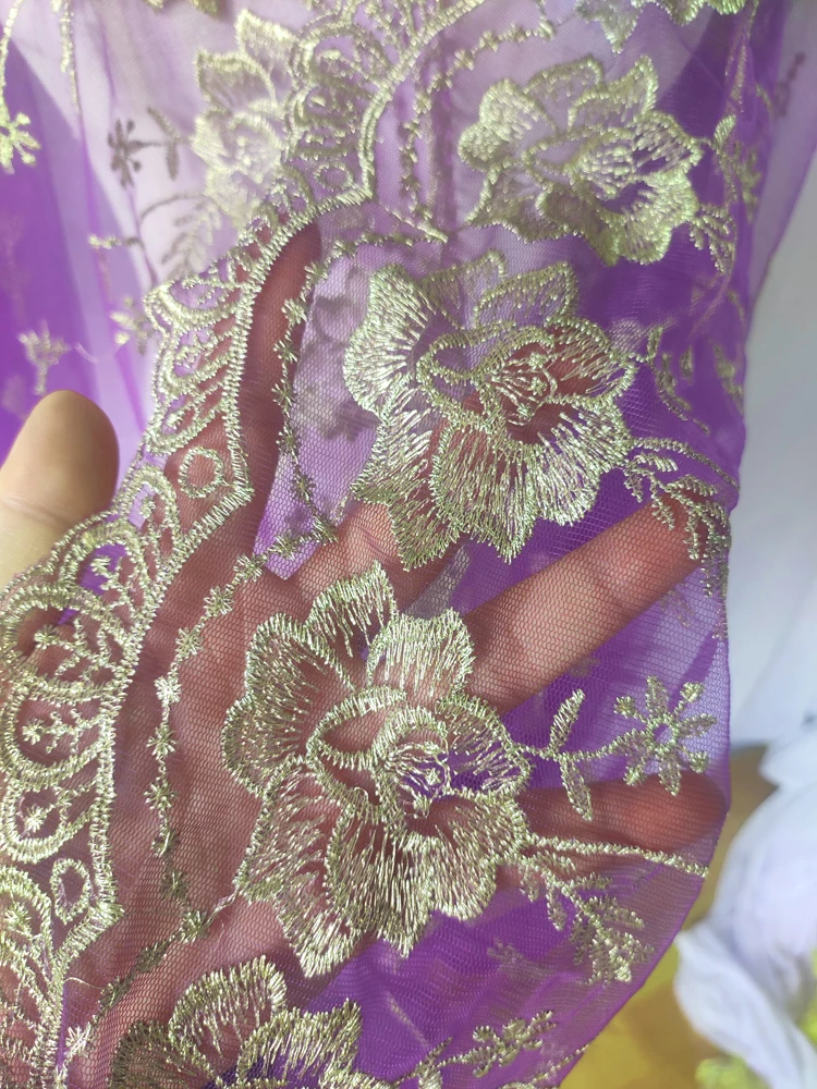 Double side symmetrical full purple net yarn embroidery lace fabric,sewing accessories