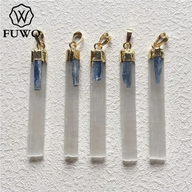 FUWO Wholesale Natural Selenite Pendant,Golden Plated Crystal Accessories For Women Jewelry Making 5Pieces/Lot PD289