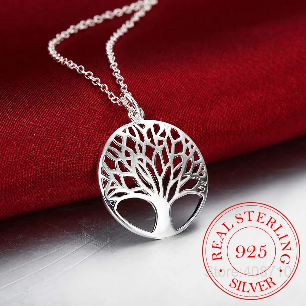 Hot Tree of Life Crystal Round Small Pendant Necklace 925 sterling silver Bijoux Collier Elegant Women Jewelry Gift Dropshipping