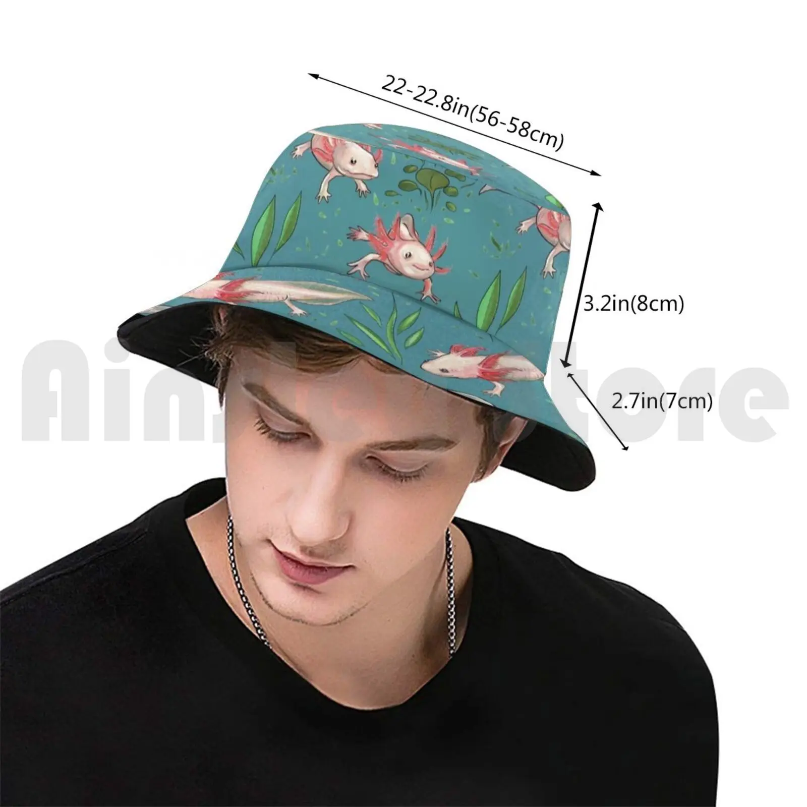 Axolotl Sun Hat 991 Bucket Hat Axolotl Immortal Fish Mexican Happy Cute Animals Aquatic Underwater