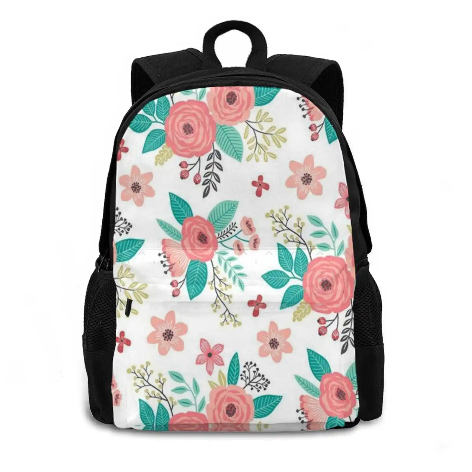 Flowers Design Fashion Travel Laptop School Backpack Bag Floral Flowers Pattern Pretty Vintage Pink Girly Roses Shabby Chic