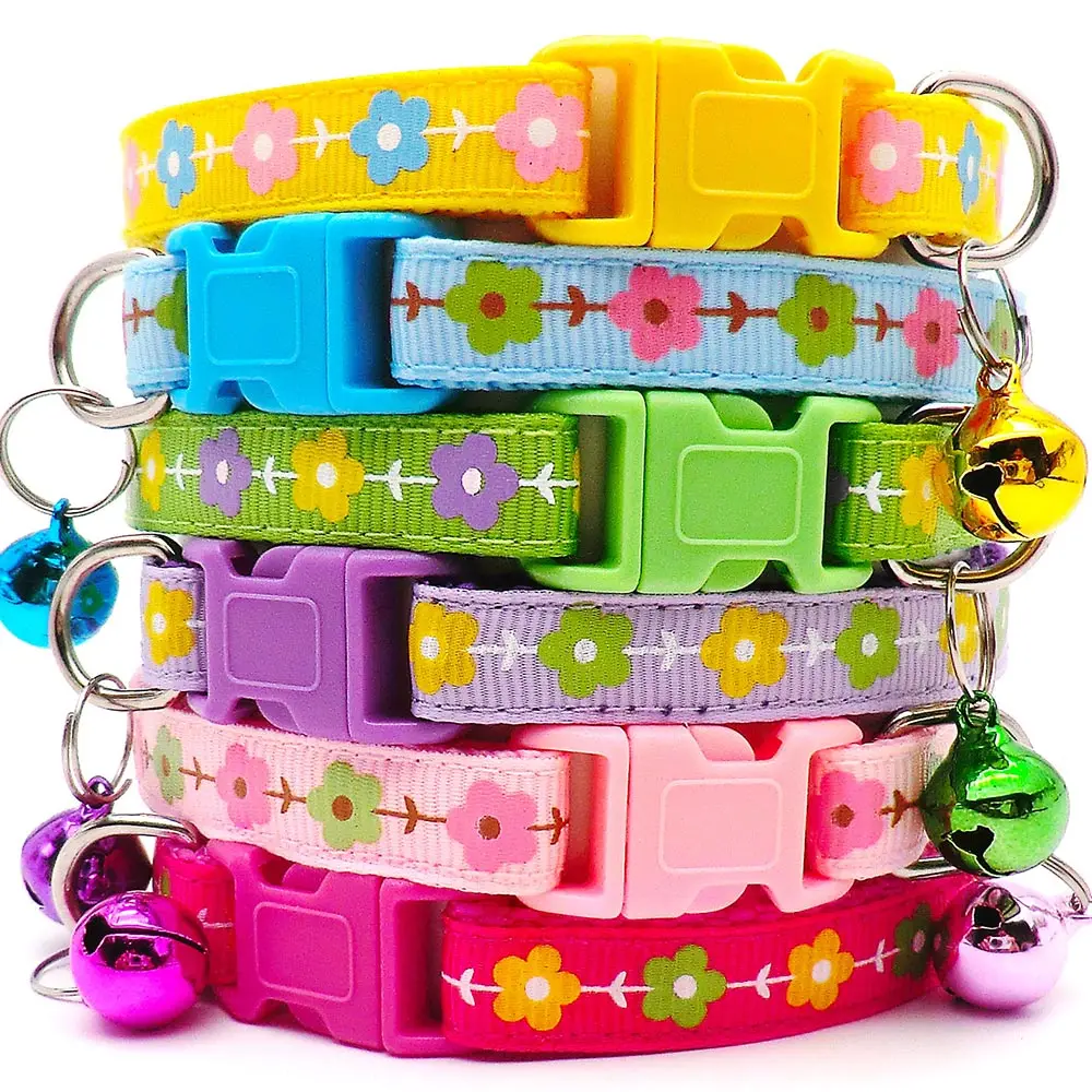 100PCS Pet Collar Mix Colors Cat Necklace Cartoons Print Adjustable Collar Cat Puppy Collar Traction Positioning Pet Animal Good