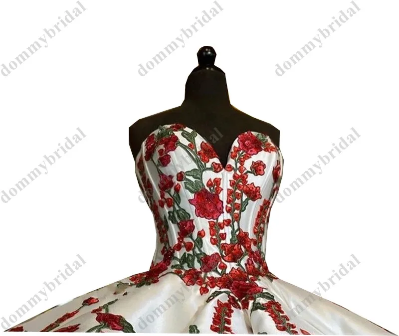 Lindo vermelho floral flores e babados brancos quinceanera baile de formatura vestidos formais 2023 querida cetim espartilho mexicano charro xv