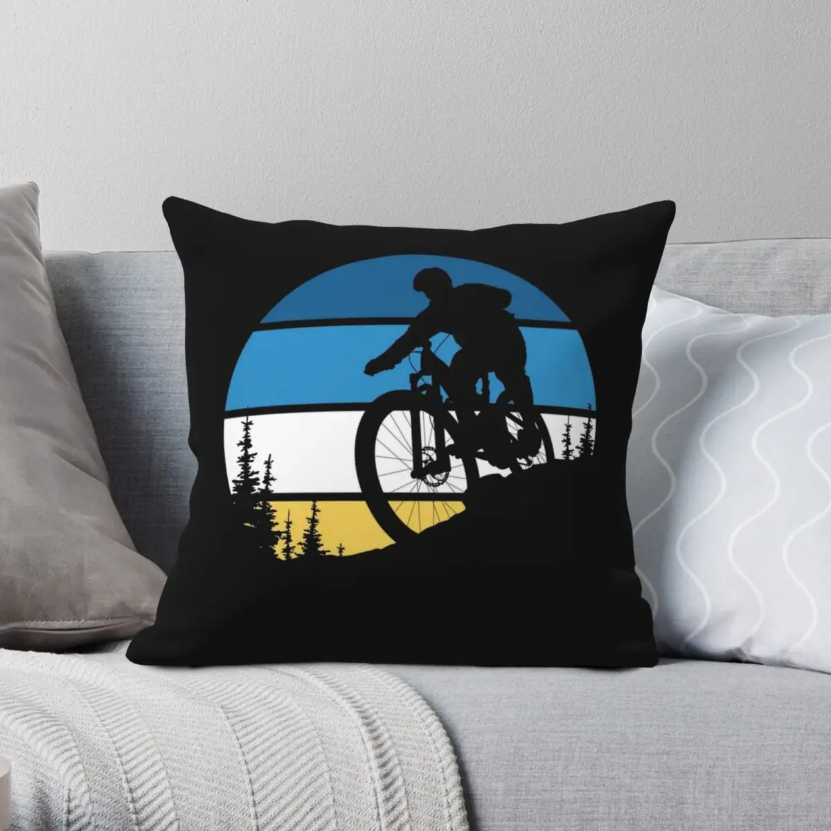 Downhill Mountain Biking MTB Square Pillowcase Polyester Linen Velvet Printed Zip Decor Throw Pillow Case Room Cushion Case