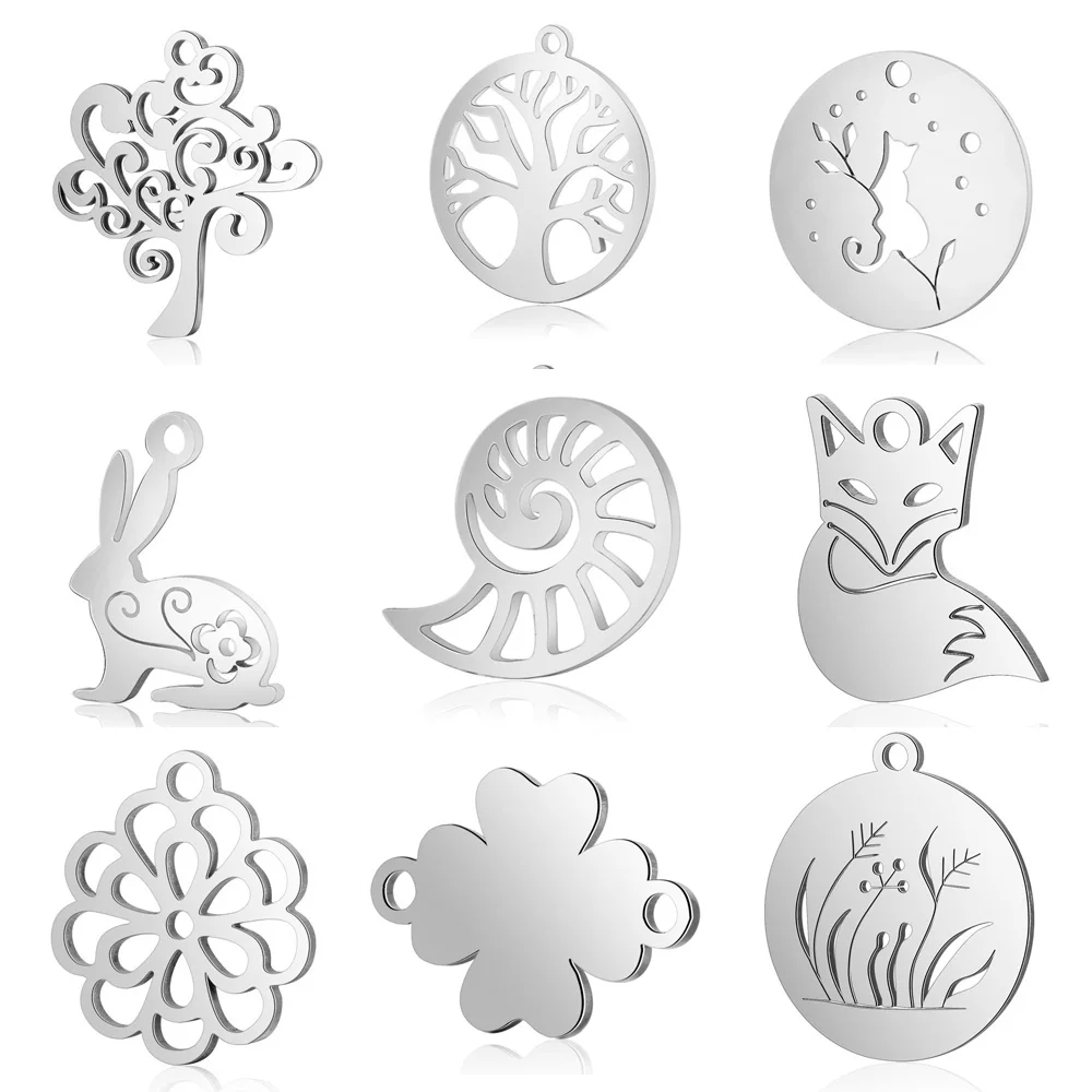 10pcs/lot Stainless Steel Rabbit diy Jewelry Making Charm Wholesale Sea Conch Necklace Pendant Tree of Life Bracelet Charms