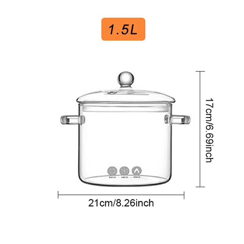 BOZZH Transparent Glass Soup Pot Household Kitchen Vegetable Salad Bowl Thicken Flame Explosion-Proof Cook Saucepan Cookware