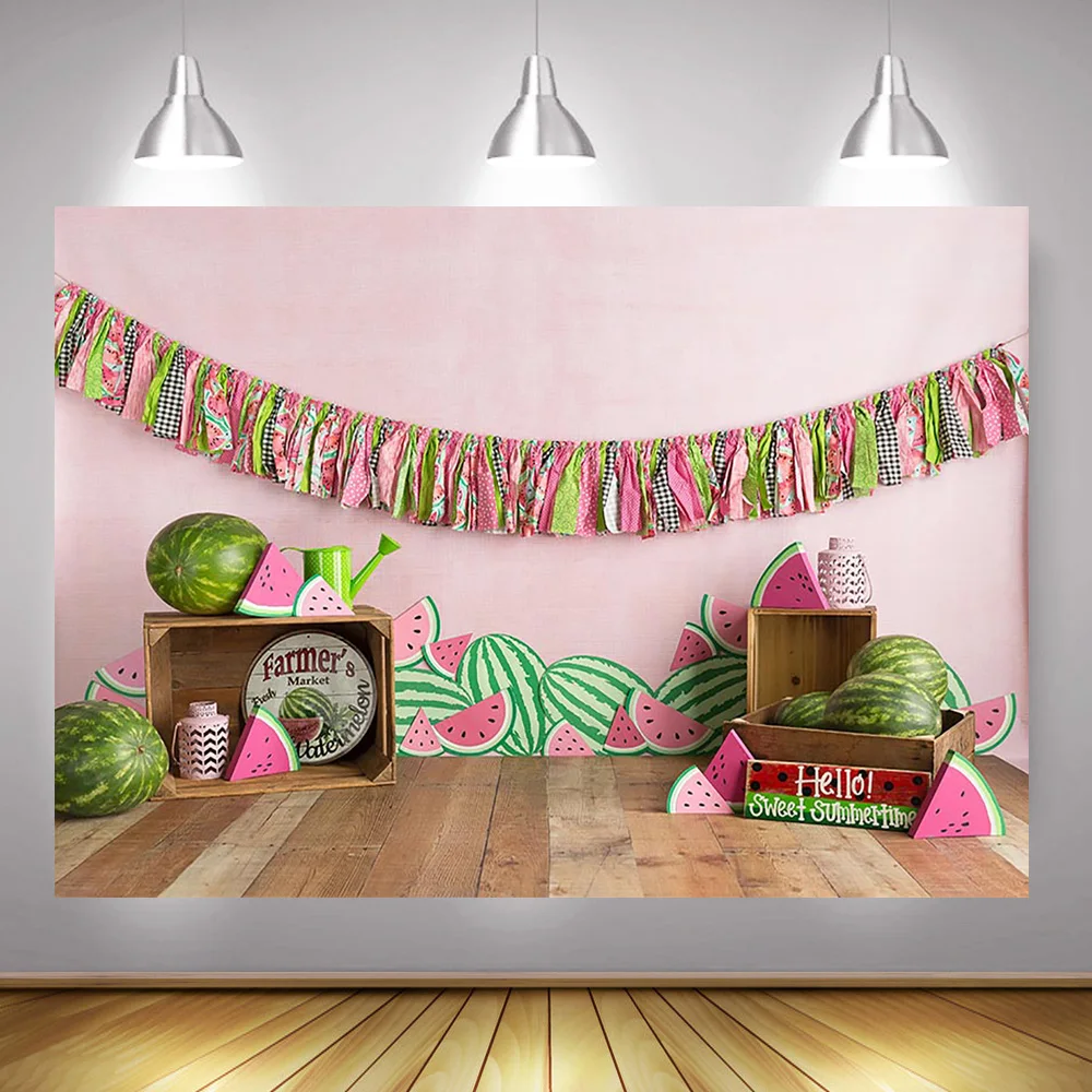 Watermelon Theme Kids Birthday Photography Backdrop Sweet Summer Time Farmer's Watermelon Background Newborn Portrait Photobooth