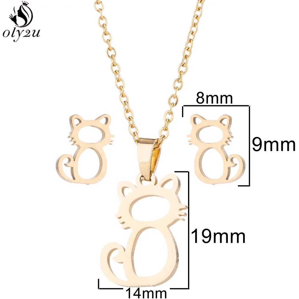 Bijoux Animal Stainless Steel Necklace Set Cartoon Cat Paw Rabbit Butterfly Dog Necklaces Pendants Statement Jewelry Wholesale