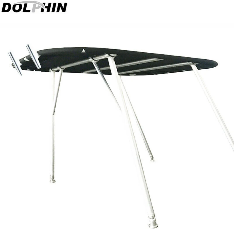 Dolphin Universal Walk Around Boat T Top Potoon Bimini TTop and Wakeboard Tower, White Coated Frame w/Black Canopy