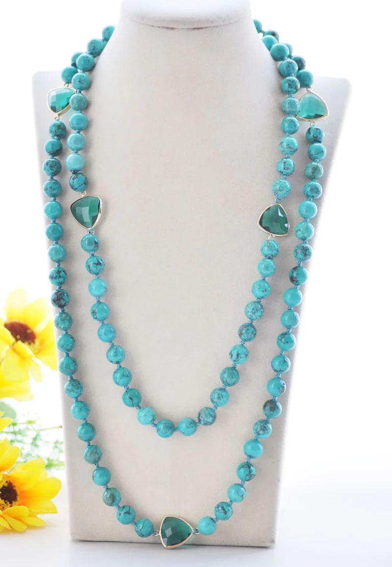 

S2437 50" 10mm Green Round Turquoise Bead Faceted Crystal Necklace