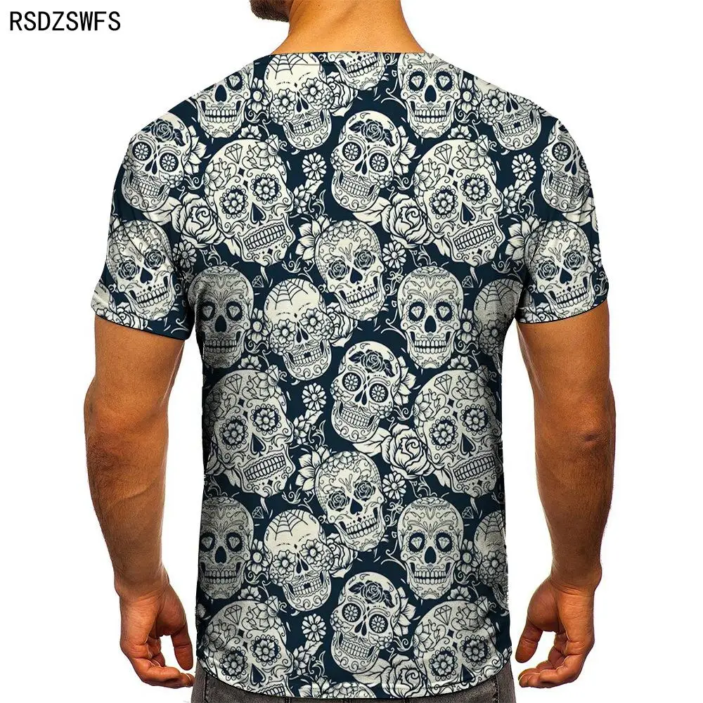 Summer 3D Printing T-shirt for Men Personality Skull Art Painting Trend Menswear Short Sleeves Casual Tshirt Tops Men Clothing