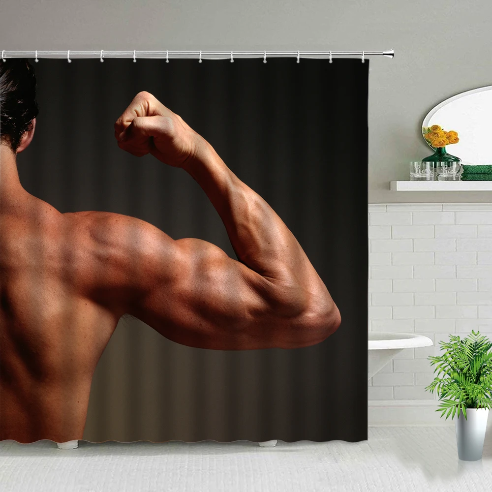 Bathtub Decor Shower Curtains Sexy Fitness Man And Woman Good Body Shape Gym 3d Printing Waterproof Fabric Bathroom Curtain Set