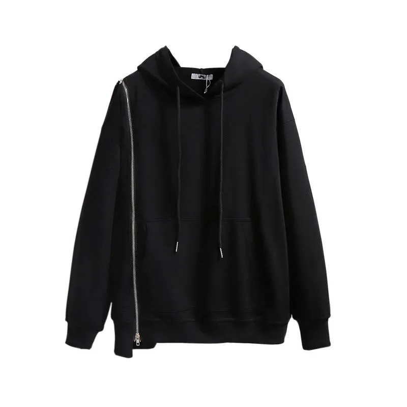 150Kg Plus Size Women's Spring Autumn Loose Hooded Sweatshirt Bust 154cm 6XL 7XL 8XL 9XL 10XL Long Sleeve Fake Zipper Top Black