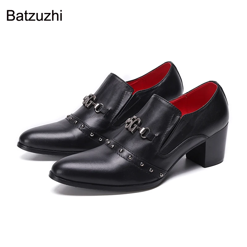 

Batzuzhi Korean Style Gentleman Men Shoes Pointed Toe Genuine Leather Oxford Shoes 7cm High Heels Party Shoes Men,Big Size 38-46