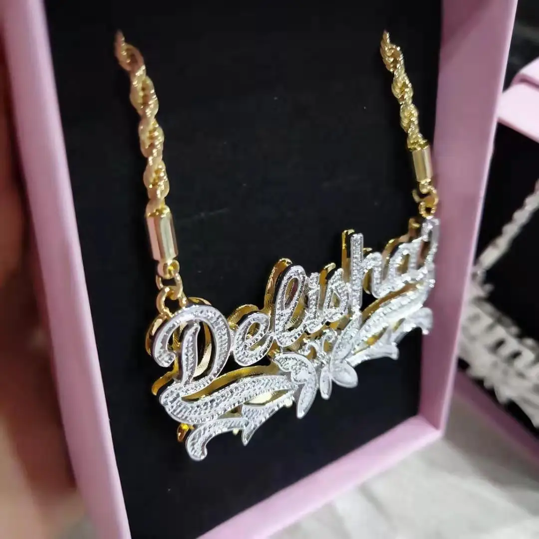 DOREMI Rope Chain 3D Necklace Butterfly Custom Name Necklaces Double Color Name Necklace Name Personalized Plated Nameplate