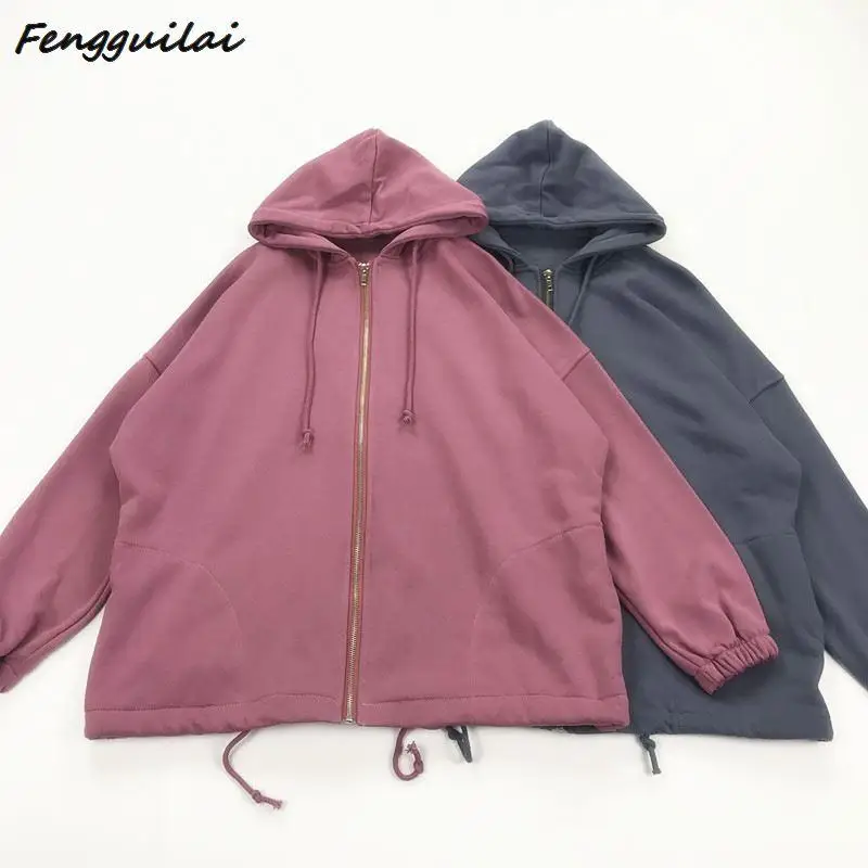 

FENGGUILAI Autumn Hoodies Women 2020 Brand Female Long Sleeve Blue Red Hooded Sweatshirt Hoodie Oversized Coat Casual Sportswea