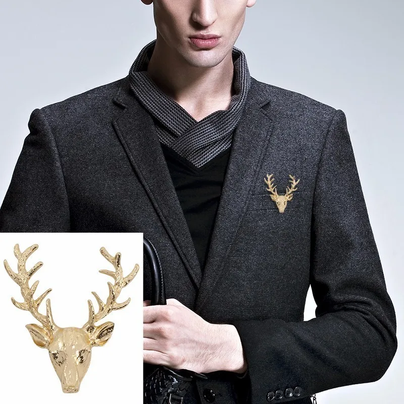 Fashion Deer Head Pin Brooch Suit Accessories for Men European Reindeer Animal Brooches Party Jewelry Christmas Gifts 2024