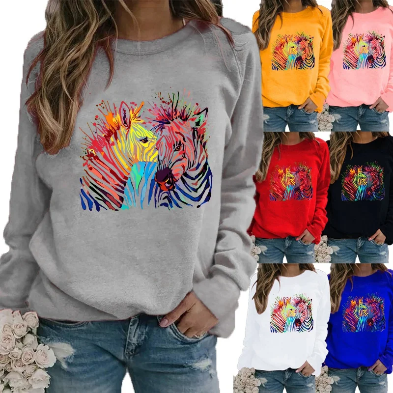 

Women Winter Clothing Round Neck Long Sleeve Pullover Top Fashion Printing Graphic Loose Shirt Casual T-shirt Plus Size