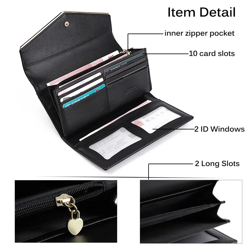 Fashion Luxury Design Genuine Leather Wallet for Woman RFID Blocking Trifold Long Cluth Multi Card Holder Organizer Ladies Purse