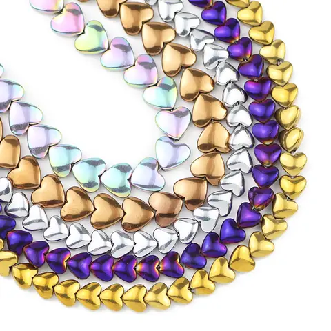 Blue,Gold Color,Red,Purple 6/8MM Peach Heart Hematite Natural Stone Spacer Loose Beads For Jewelry Making Diy Bracelets Necklace