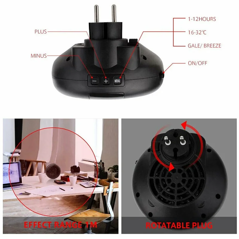 Potente Mini riscaldatore elettrico Plug-in da 600W ventilatore presa a muro riscaldamento rapido ventilatore aria scaldino invernale per l'home Office
